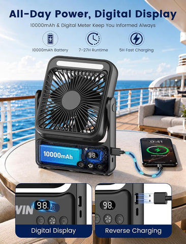 Magnetic Cruise Approved Fan with Night Light, 10000mAh Ultra-Slim Travel Fan, 4-Speed, Hook Design, Portable Fan for Cruise Ship Cabin, Bedroom Sleeping, Camping, Travel & Cruise Essentials 2026