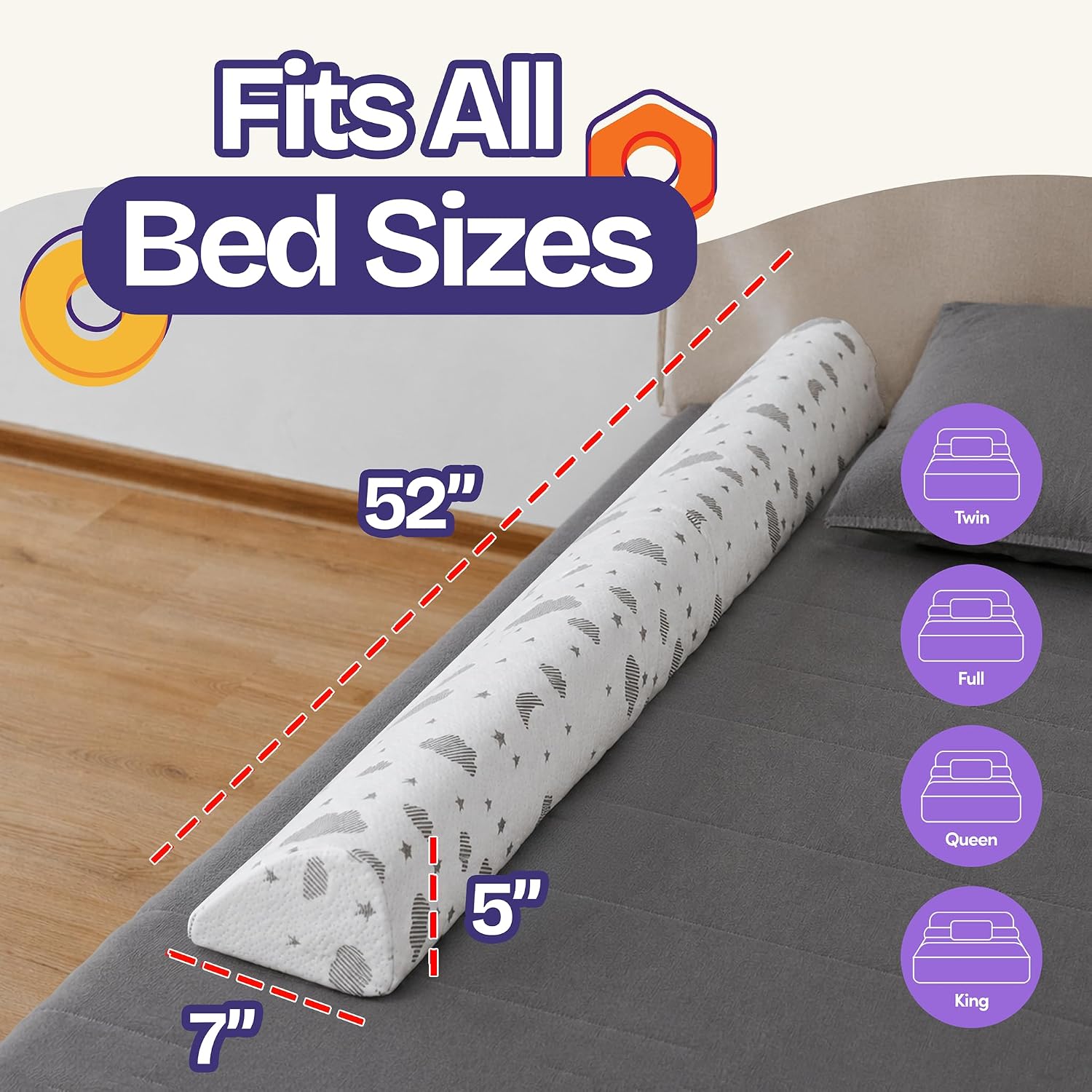 ComfyBumpy Bed Bumper for Toddlers 52" x 5" – Foam Rail Guard with Non-Slip Stability | Safer & More Secure Convex Design | Fits Twin, Full, Queen & King Mattresses