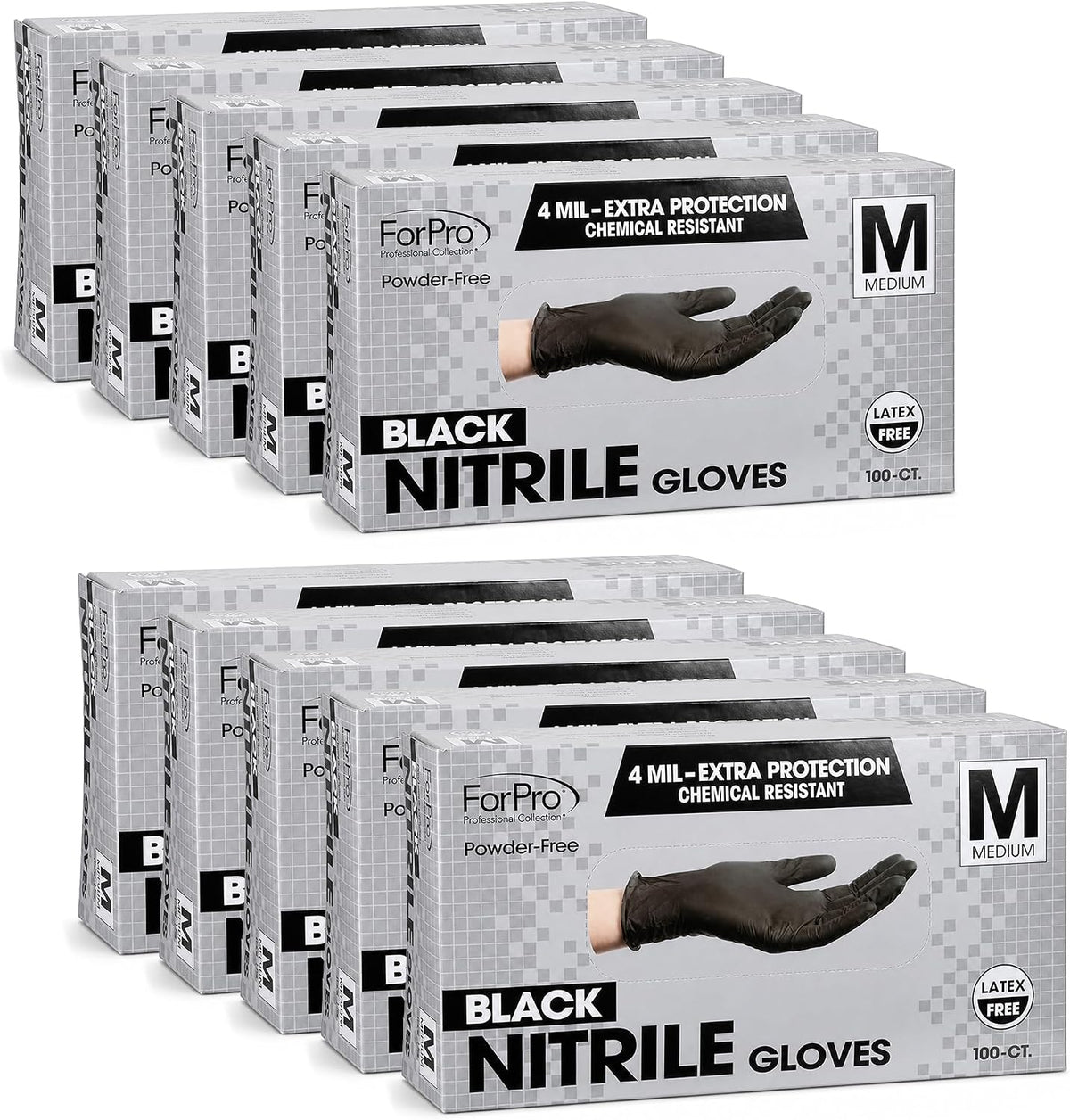 ForPro Disposable Nitrile Gloves, Chemical Resistant, Powder-Free, Latex-Free, Non-Sterile, Food Safe, 4 Mil