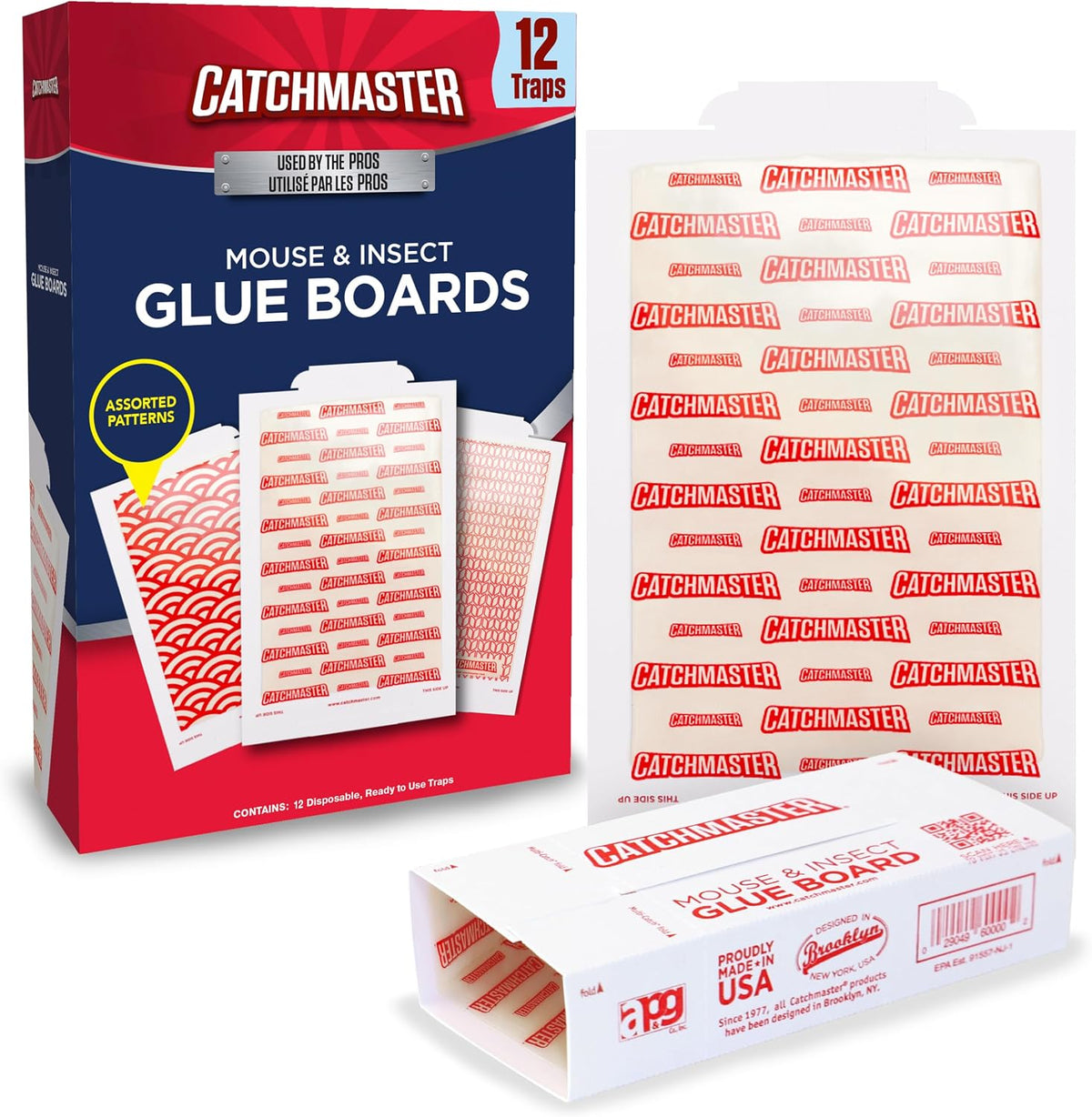 Catchmaster Extra Sticky Insect & Mouse Traps 12-Count, 5.3"x8" Glue Boards for Mice & Insects, Ultra Sticky Rat & MouseTraps Indoor for Home Use in Garages, Basements & Attics, Pest Control for Home