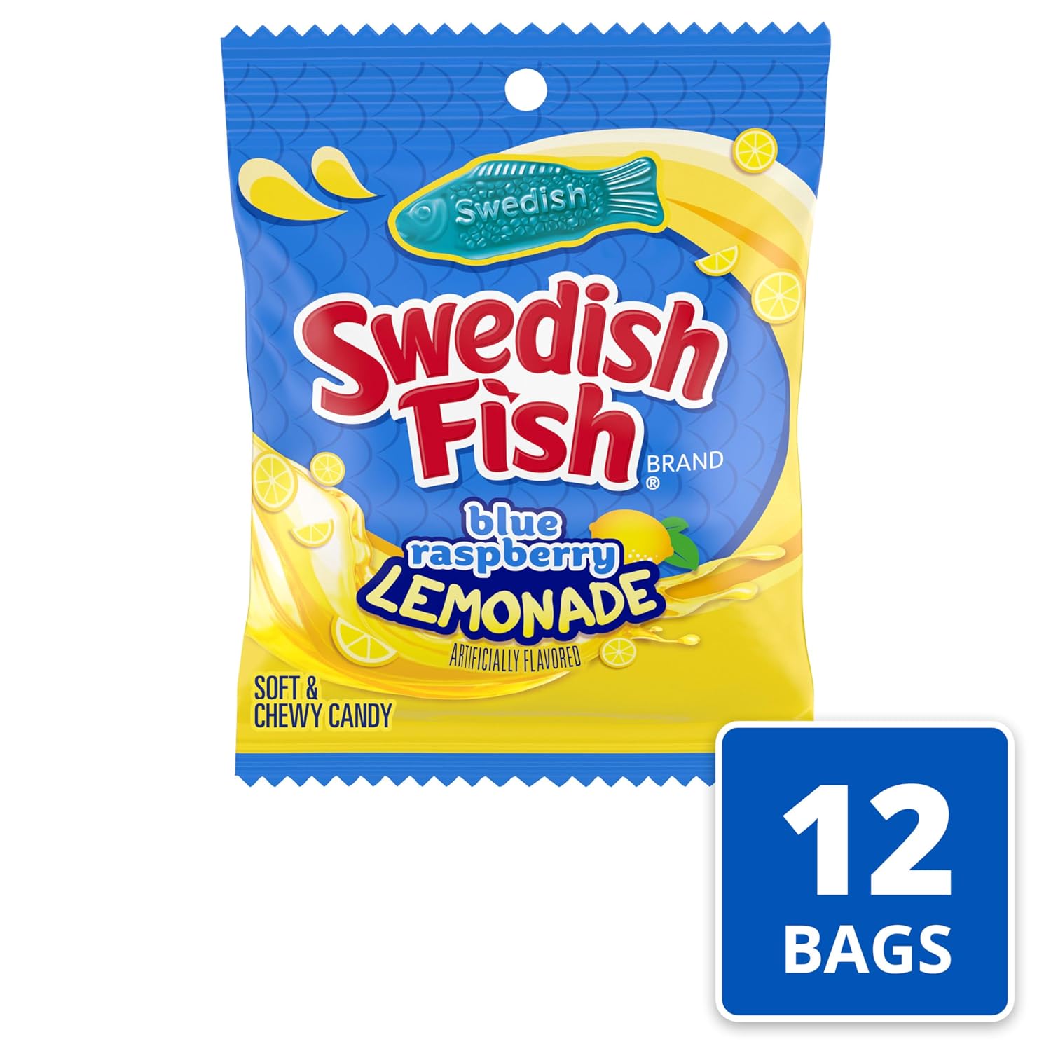 SWEDISH FISH Blue Raspberry Lemonade Soft & Chewy Gummy Candy, 12 Bags