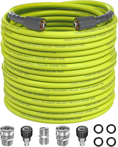 Pressure Washer Hose 100FT with M22 to 3/8'' QC Adapters, 4000PSI