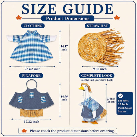 23 Inch Farmer Porch Goose Outfit, Fall Farmhouse Goose Clothes with Hat