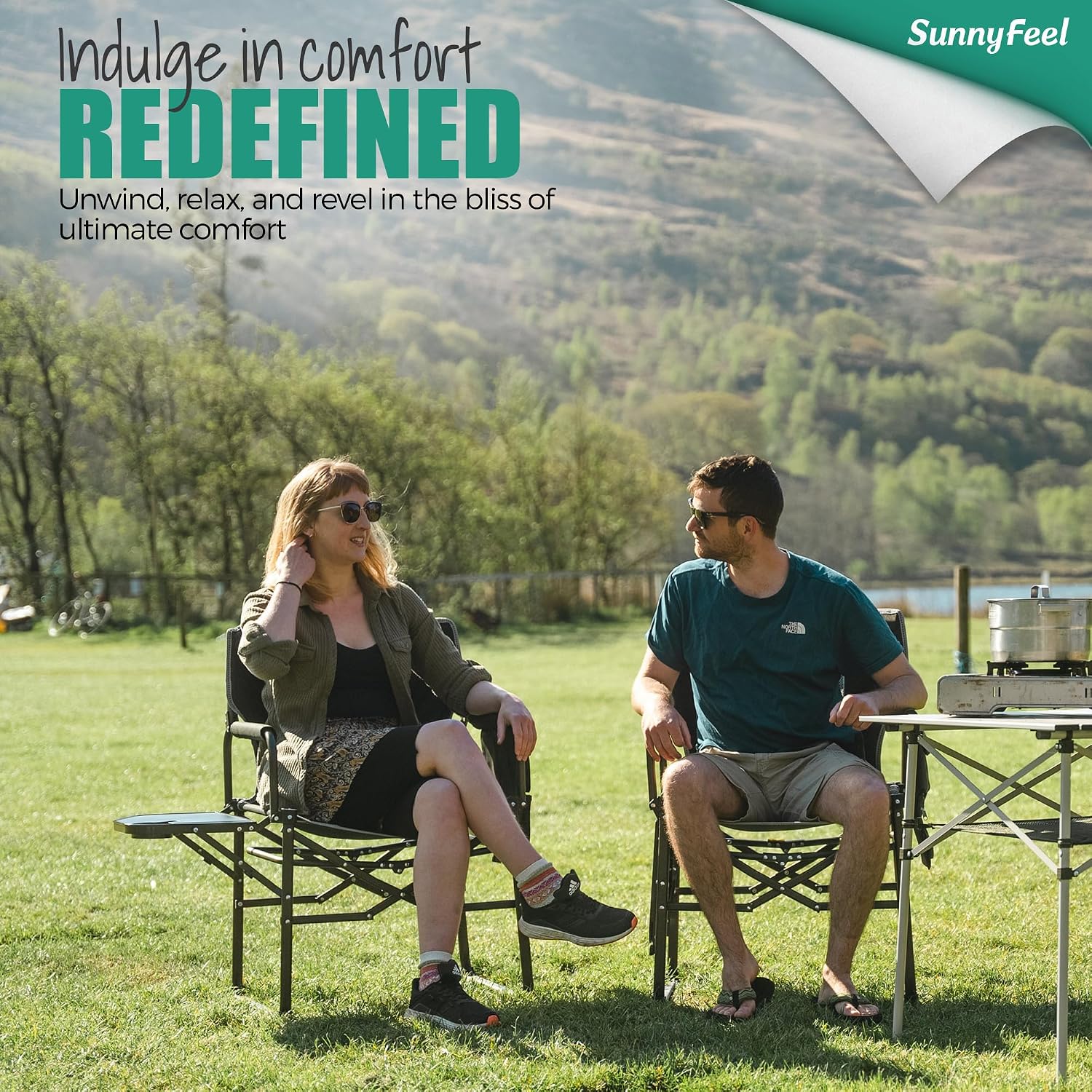 SUNNYFEEL Oversized Camping Chair Portable Directors Chairs with Side Table