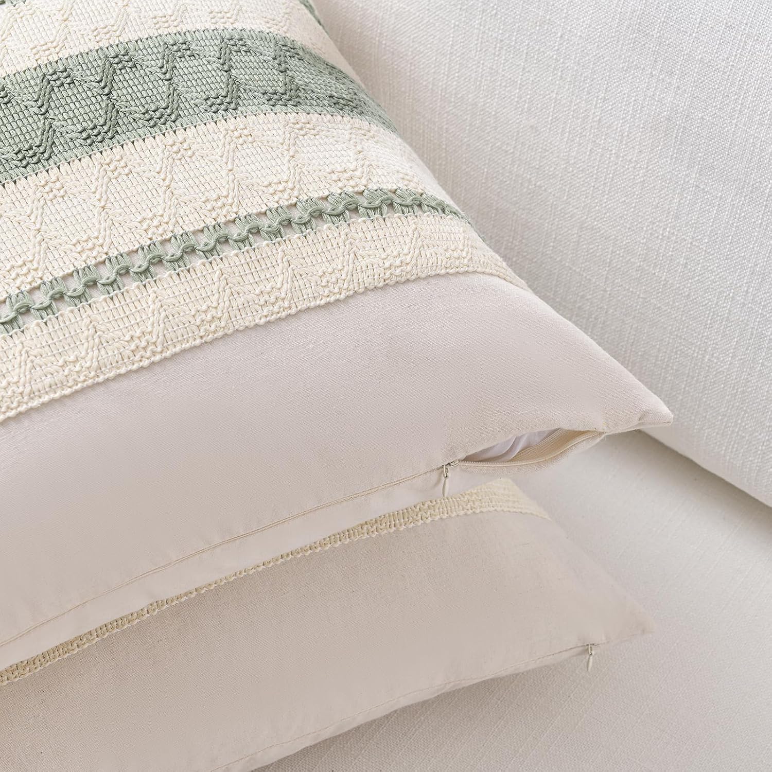 Fancy Homi Set of 1 Sage Green Boho Decorative Throw Pillow Covers 22x22 Inch for Living Room Bedroom Couch Bed Indoors, Rustic Retro Cushion Case 55x55 cm, Bohemian Room Home Decor