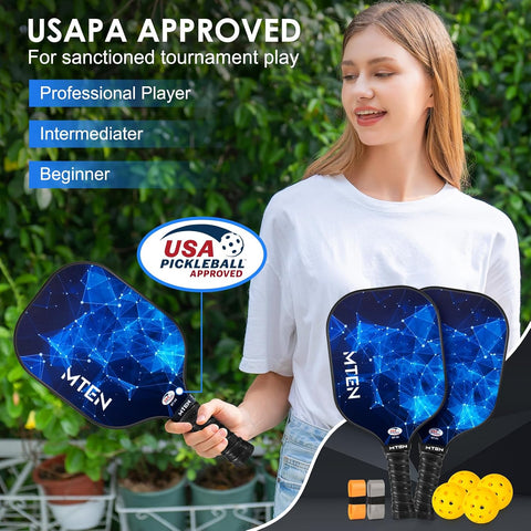 MTEN Pickleball Paddles Set of 2/4/1, USAPA Approved Fiberglass Rackets