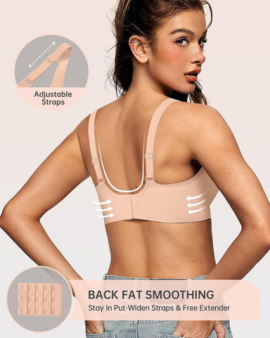 OEAK Womens Jelly Bras Wireless Deep V Comfy Push Up Tshirt L Blush Nude