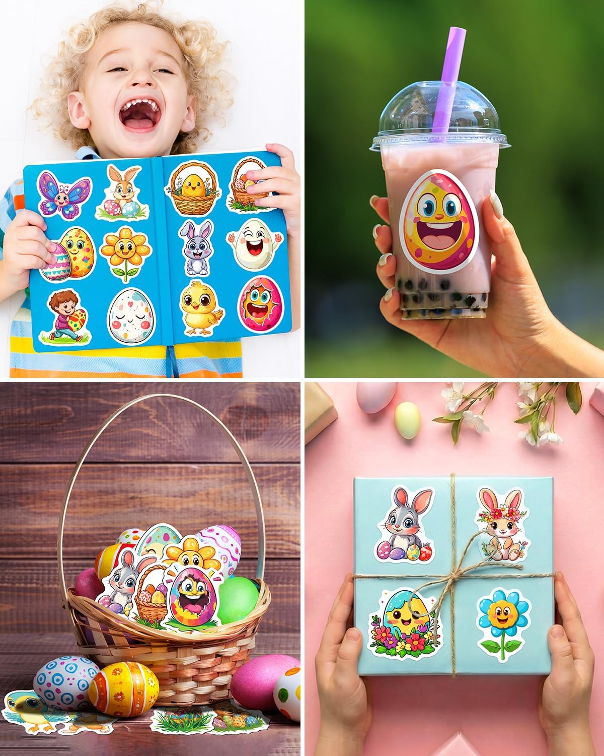 JCFIRE 100 PCS Easter Stickers for Kids, Waterproof Vinyl Cute Bunny & Egg Decals, Ultimate Easter Basket Stuffers for Toddlers, Teens, Boys & Girls, Egg Fillers, Party Favors, Crafts & Decorations