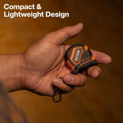 Klein Tools 9362 6-Foot Keychain Tape Measure with Carabiner, SAE and Metric Markings, Small Pocket Tape with Nylon Coated Blade