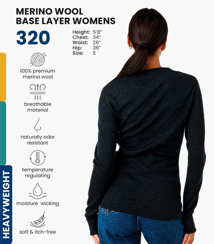 100% Merino Wool Base Layer Women - Long Sleeve Thermal Shirt with Socks