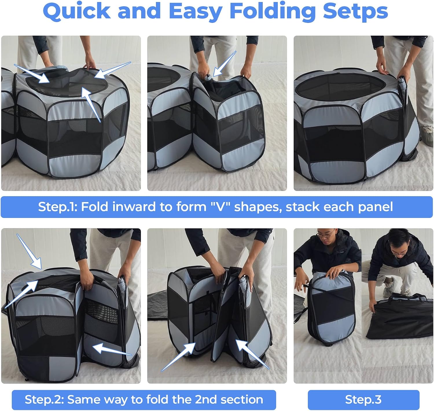 2-in-1 Pop Up Dog Playpen Cat Pet Puppy Playpen, Non-Detachable