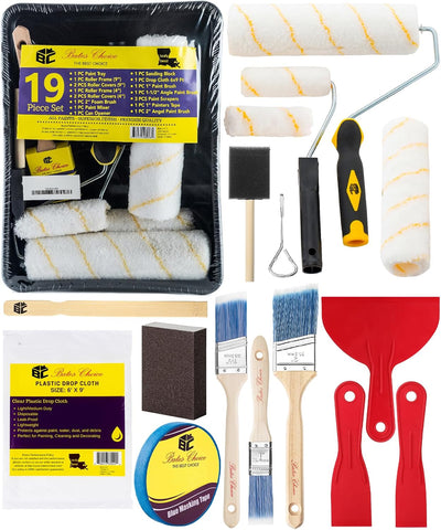 Bates- Paint Roller Kit, 19 pcs, Roller Set with Microfiber Sleeves & Frame