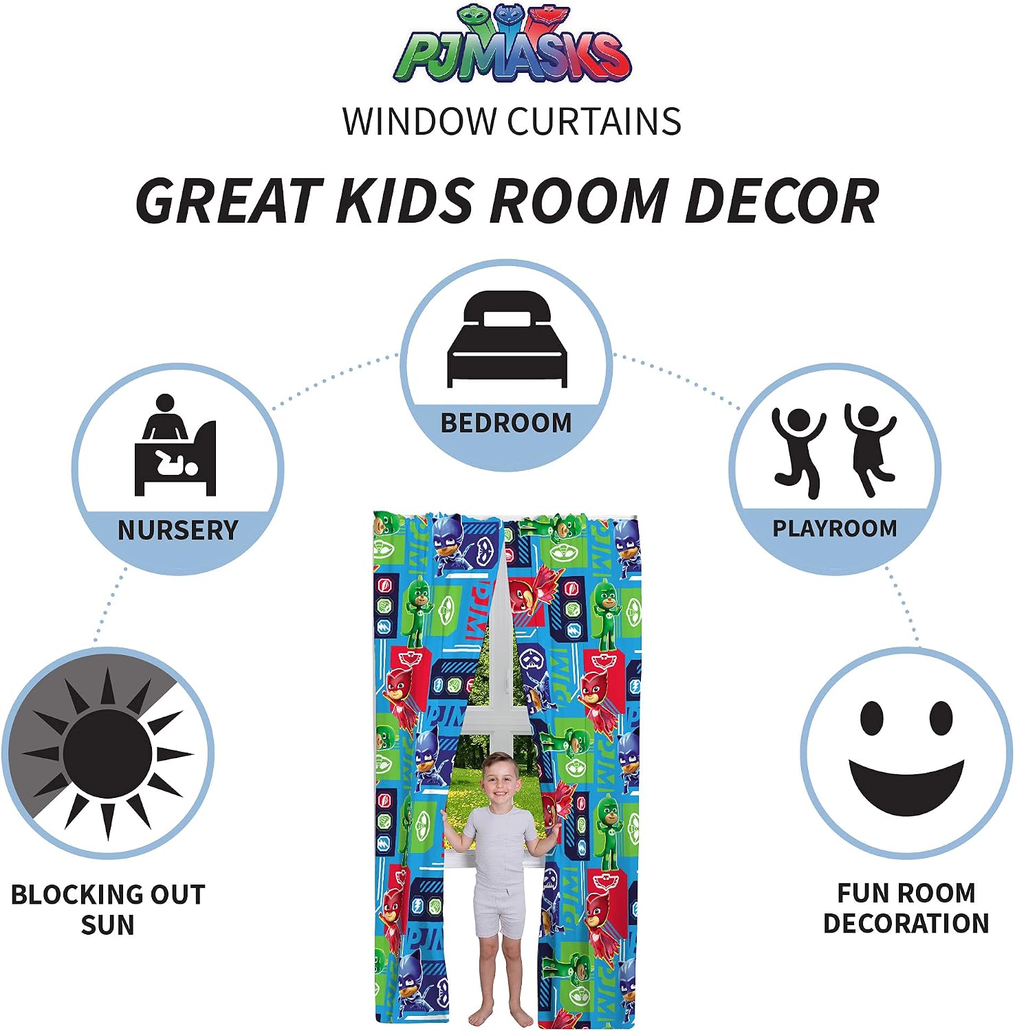 Franco Kids Room Window Curtains Drapes Set, 82 in x 84 in, PJ Masks