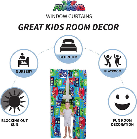 Franco Kids Room Window Curtains Drapes Set, 82 in x 84 in, PJ Masks