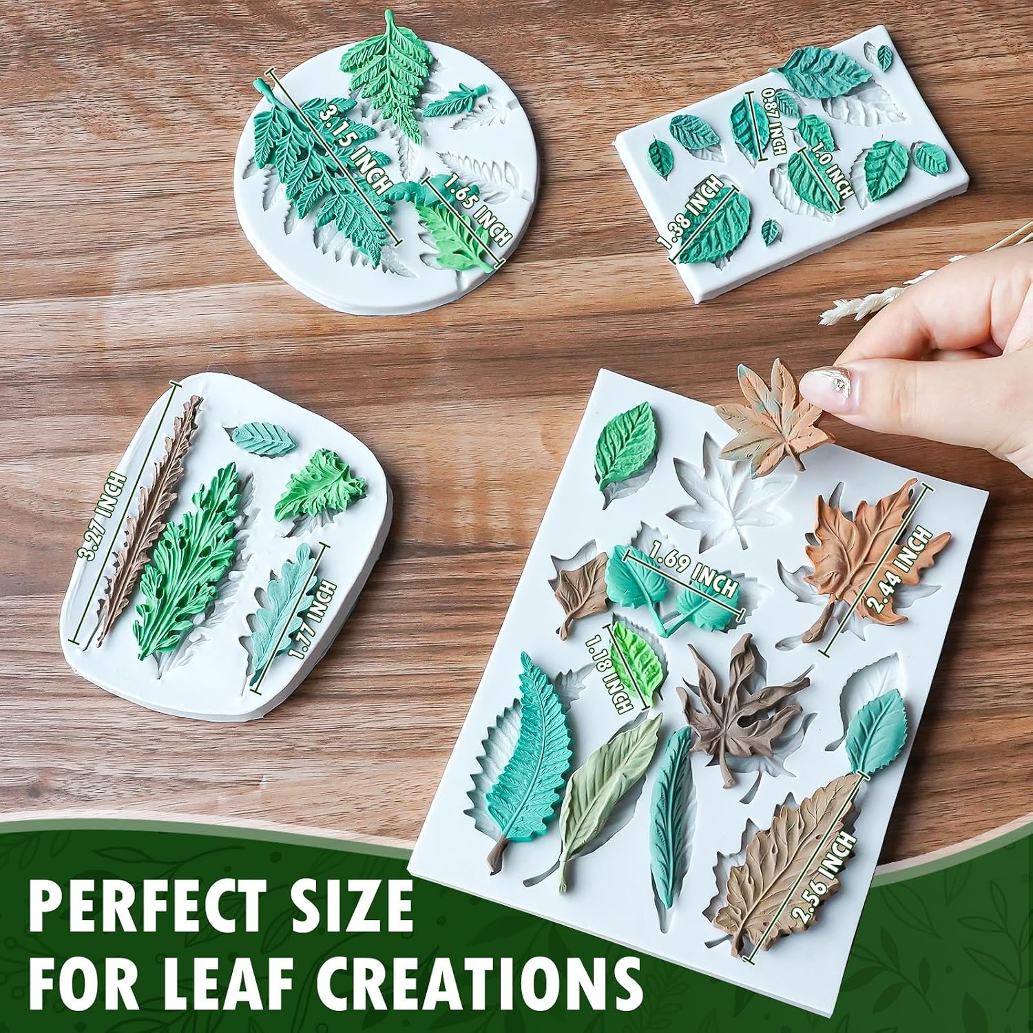 HKNMTT Leaf Fondant Silicone Mold Small Maple Shapes, 34 Cavity Tree Fern Leaves Rose Flower for Cake Cupcake Topper Craft Decorating Sugar Candy Clay Plant Moulds DIY BPA Free