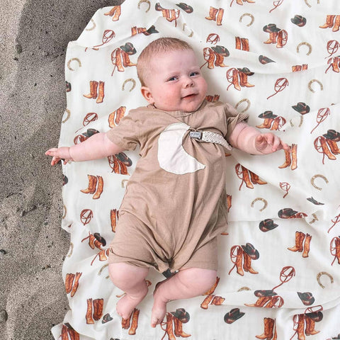 LifeTree Muslin Swaddle Blankets, Western Baby Swaddles for Boys Girls Newborn, Soft Large 47" x 47", Cowboy Boot Print Baby Blanket, 70% Viscose from Bamboo and 30% Cotton