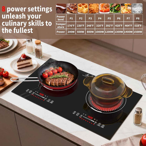 VBGK 24 Inch Electric Cooktop,110V 3000W Electric Stove Top with LED touch Control,8 Power Levels, Kids Lock & 4H Timer,Overheat Protection stove, 2 burner cooktop