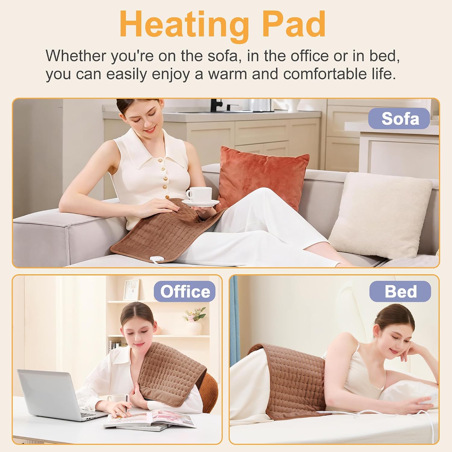 Heating Pad,Electric Heating Pads,Heating Pad for Back,Brown,24x12 Inch