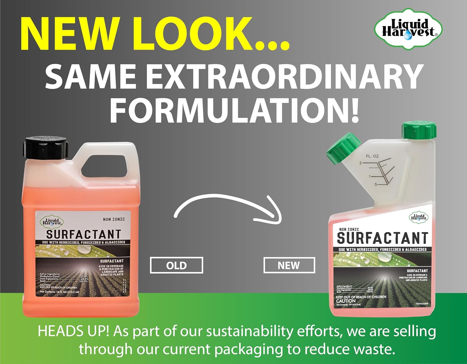 Liquid Harvest Concentrated Surfactant for Herbicides Non-Ionic 16oz, Increase Product Coverage, Increase Product Penetration, Increase Product Effectiveness