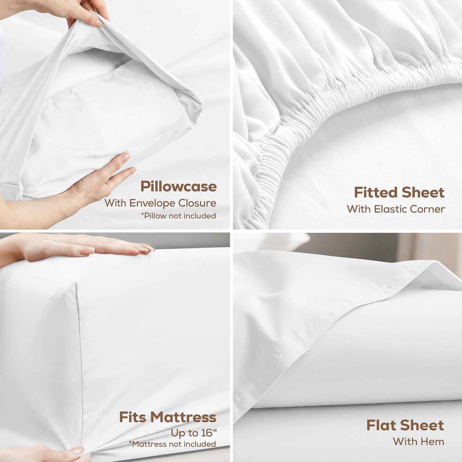 King Sheets Set, 4 Pieces 16" Deep Pocket Hotel Luxury Bed Sheets, White