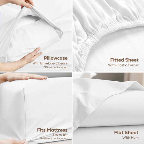 King Sheets Set, 4 Pieces 16" Deep Pocket Hotel Luxury Bed Sheets, White