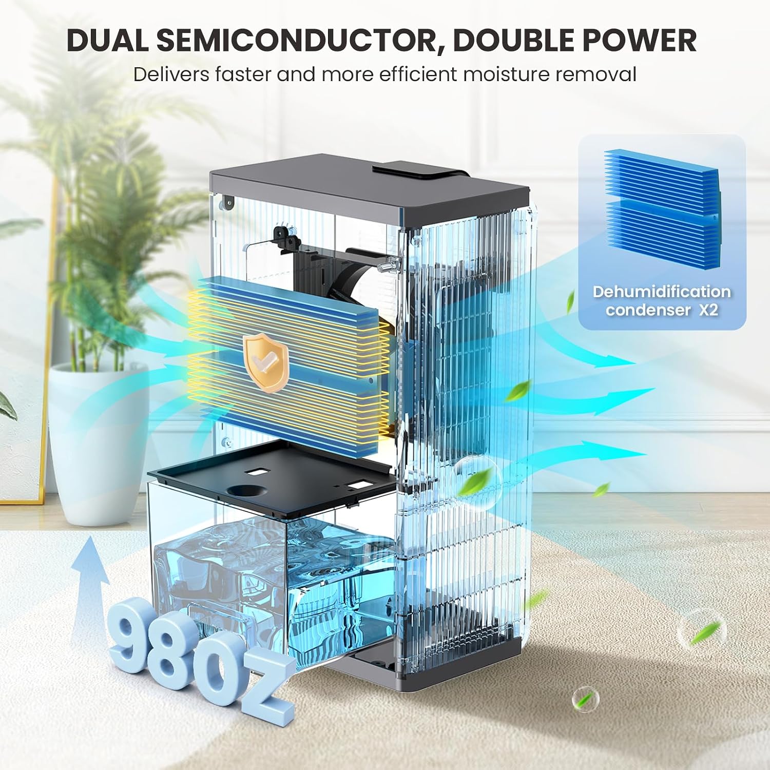 PSOS Dehumidifier, Dehumidifiers for Home, 98 OZ Water Tank, (1000 sq.ft) Quiet Dehumidifier for Basement Bathroom Bedroom with Humidity Display, Auto Shut Off, Relaxing 7 Color Ambient Light(Gary)