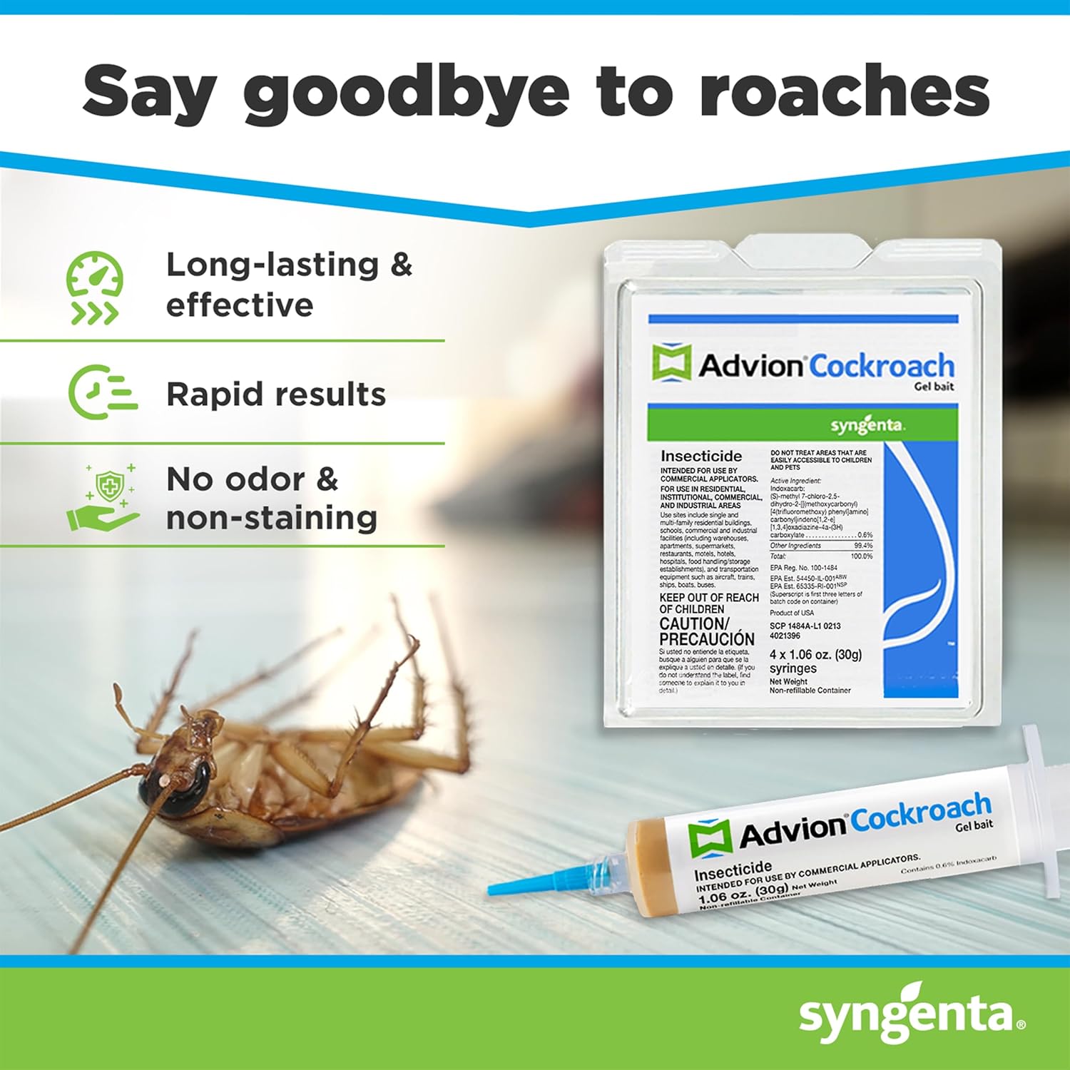 Syngenta 383920 Advion Cockroach Gel Bait 4 X 30 Gram Tubes Roach Control
