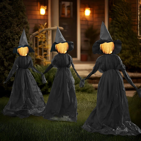 Halloween Witch Decorations Outdoor, 5 FT Set of 3 Light Up Witches Stakes