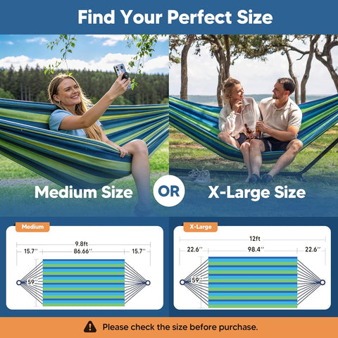 SUNCREAT Double Hammocks 2 Person for Outside, Blue Stripe