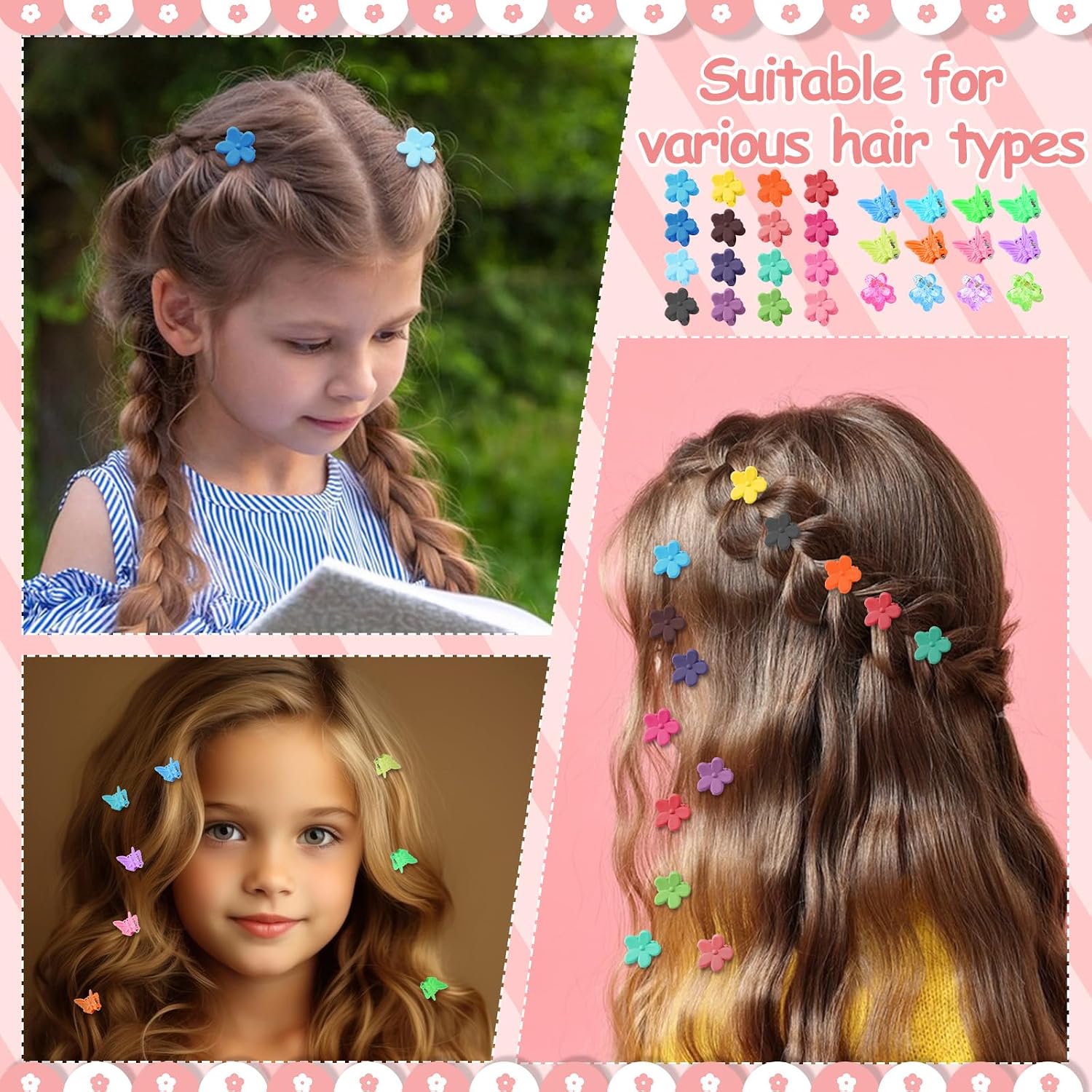 112 Pcs Baby Hair Clips - 28 Color Mini Flower and Butterfly Clips for Girls, Toddlers - Small Claw Clips With Organizer Box - Cute Hair Accessories