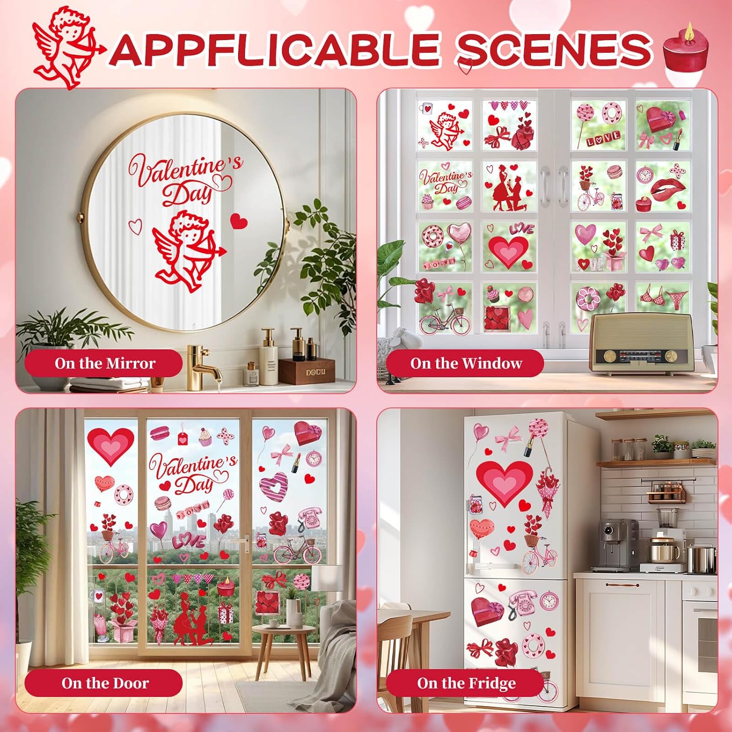 Holiday Window Clings for Home Decorations (Romantic)