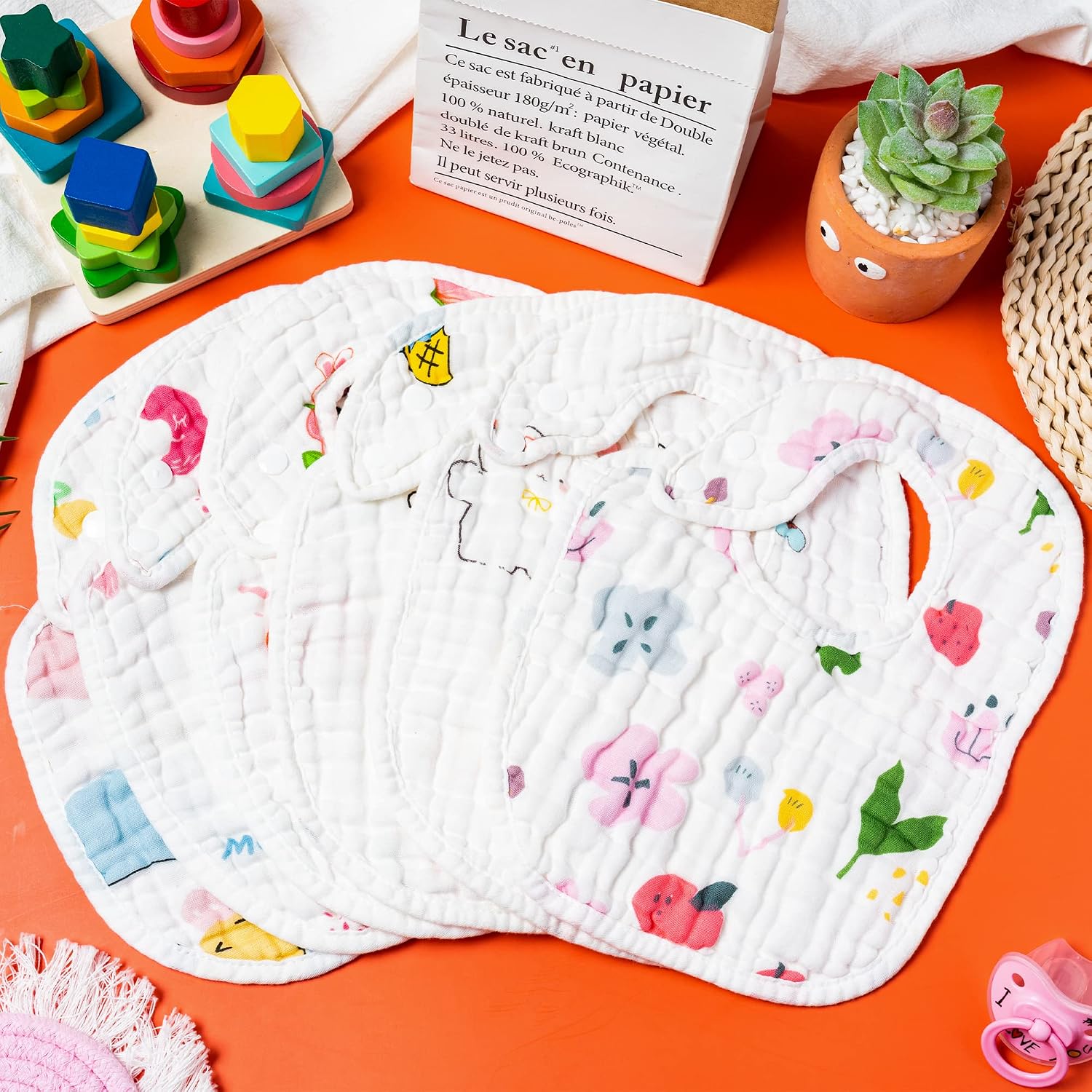 Zainpe 6Pcs Snap Muslin Cotton Baby Bibs