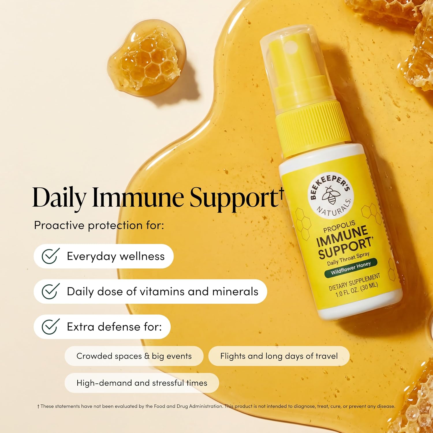 Beekeeper's Naturals Propolis Throat Spray for Daily Immune Support 1oz 2pk