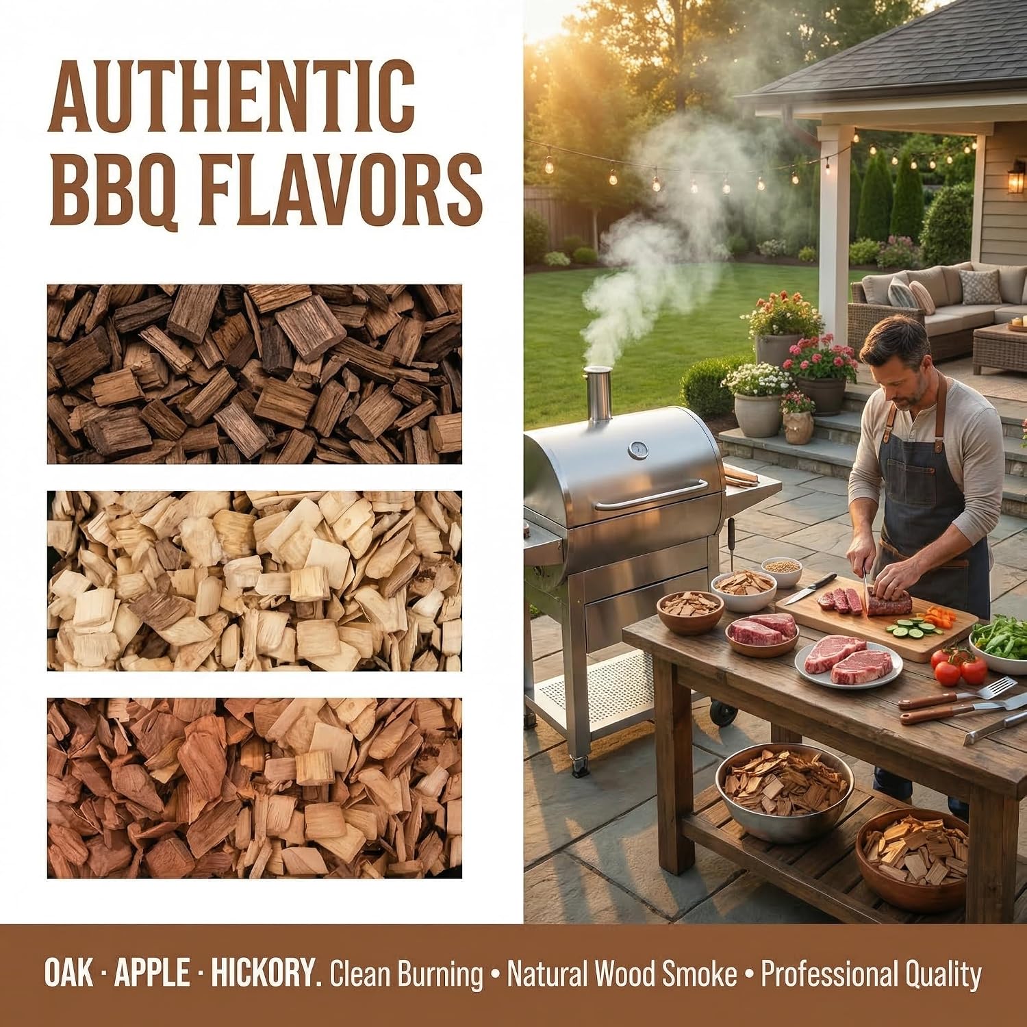 Smoking Wood Chips Variety Pack, 3 Flavors (Oak, Hickory, Apple), 2 lbs × 3 — All-Natural BBQ Smoking Chips for Smoker Box, Electric Smokers, Pellet & Charcoal Grills