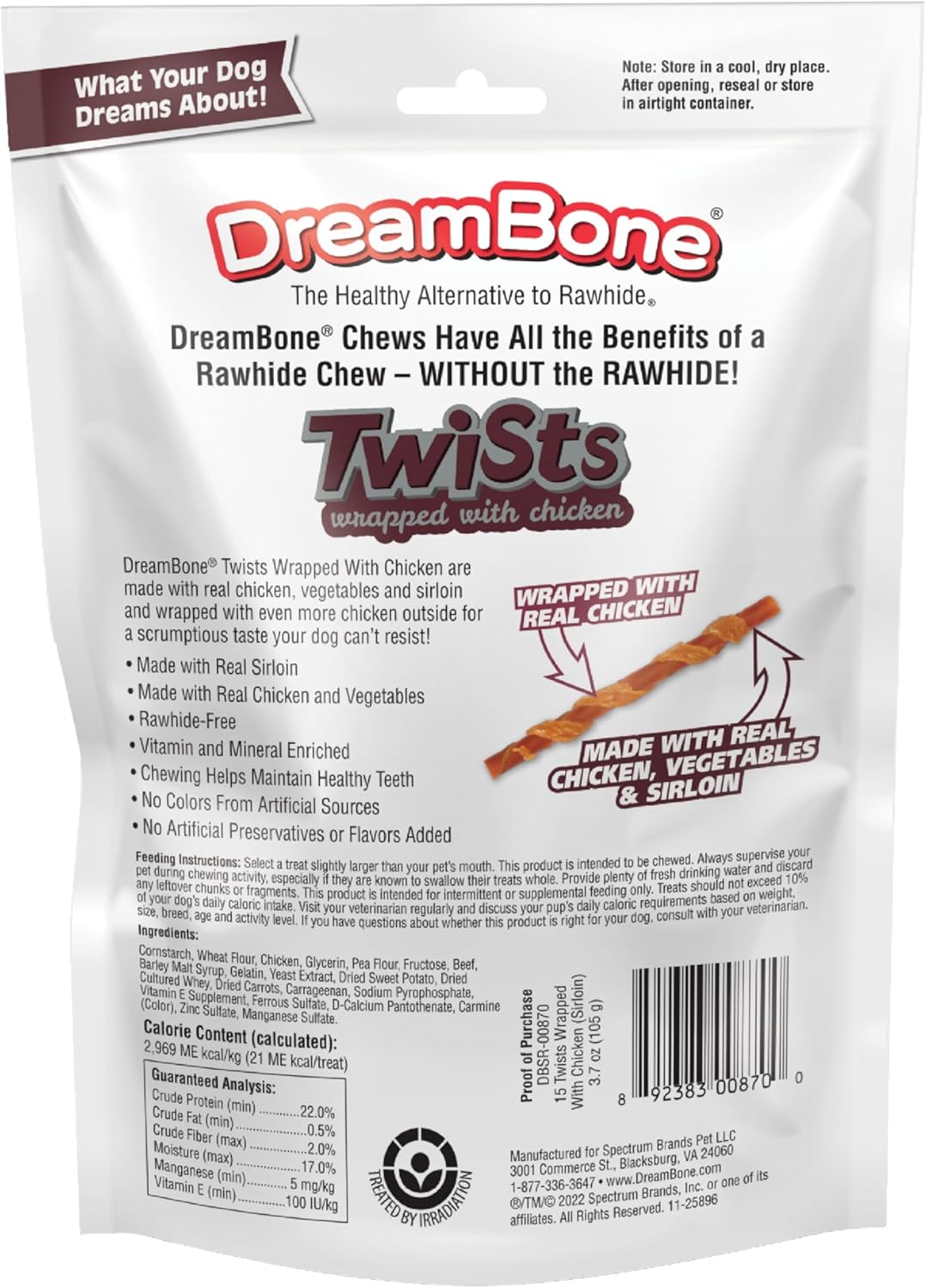 DreamBone Twist Stick Sirloin Rawhide-Free Dog Treats, 15 Count
