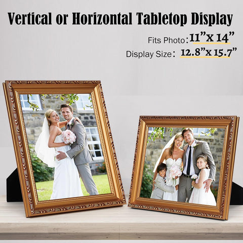 11x14 Picture Frame Gold, Ornate Vintage Frame, Wall or Tabletop