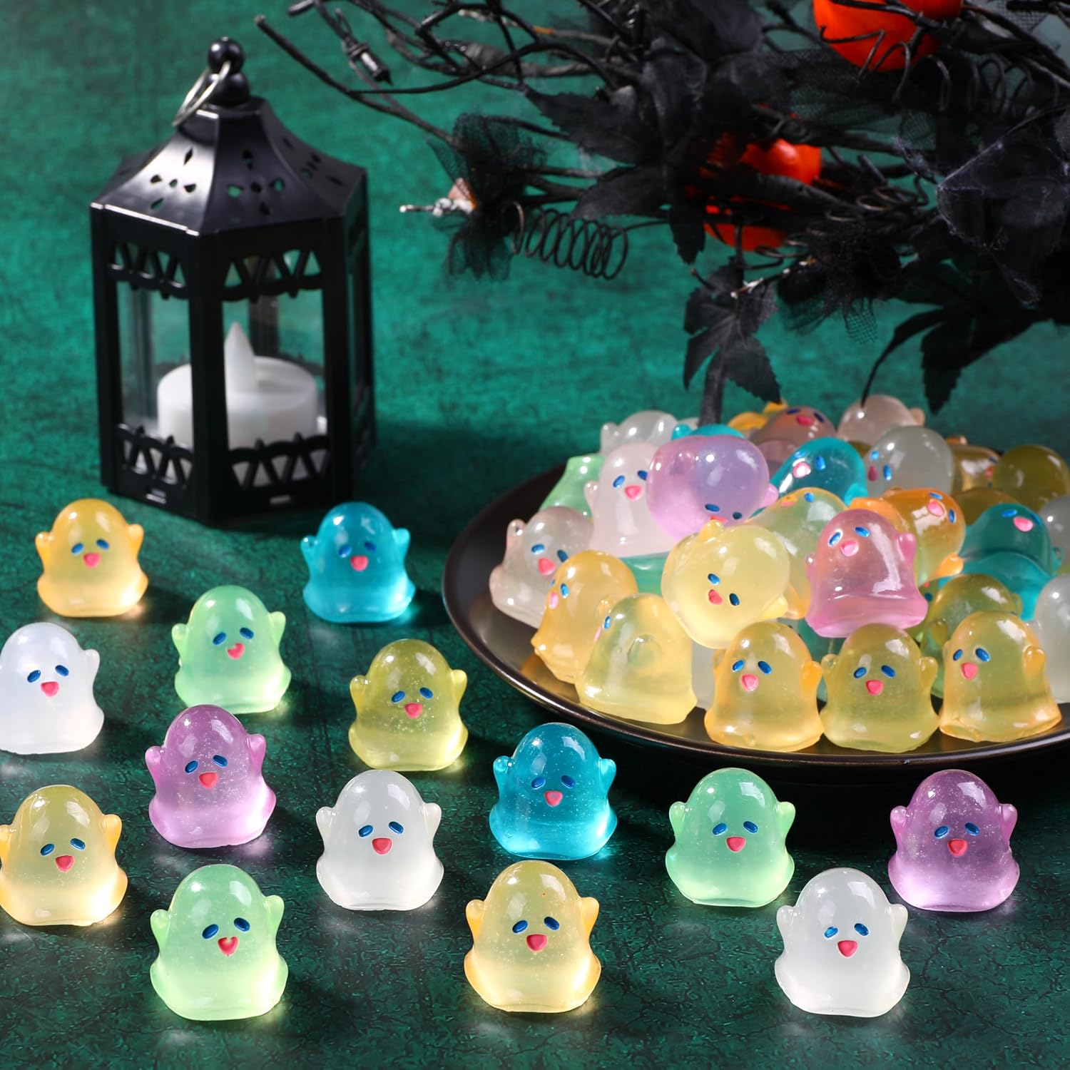 50pcs Halloween Luminous Ghost Figurine Mini Multicolor Glowing Ghost 0.79"