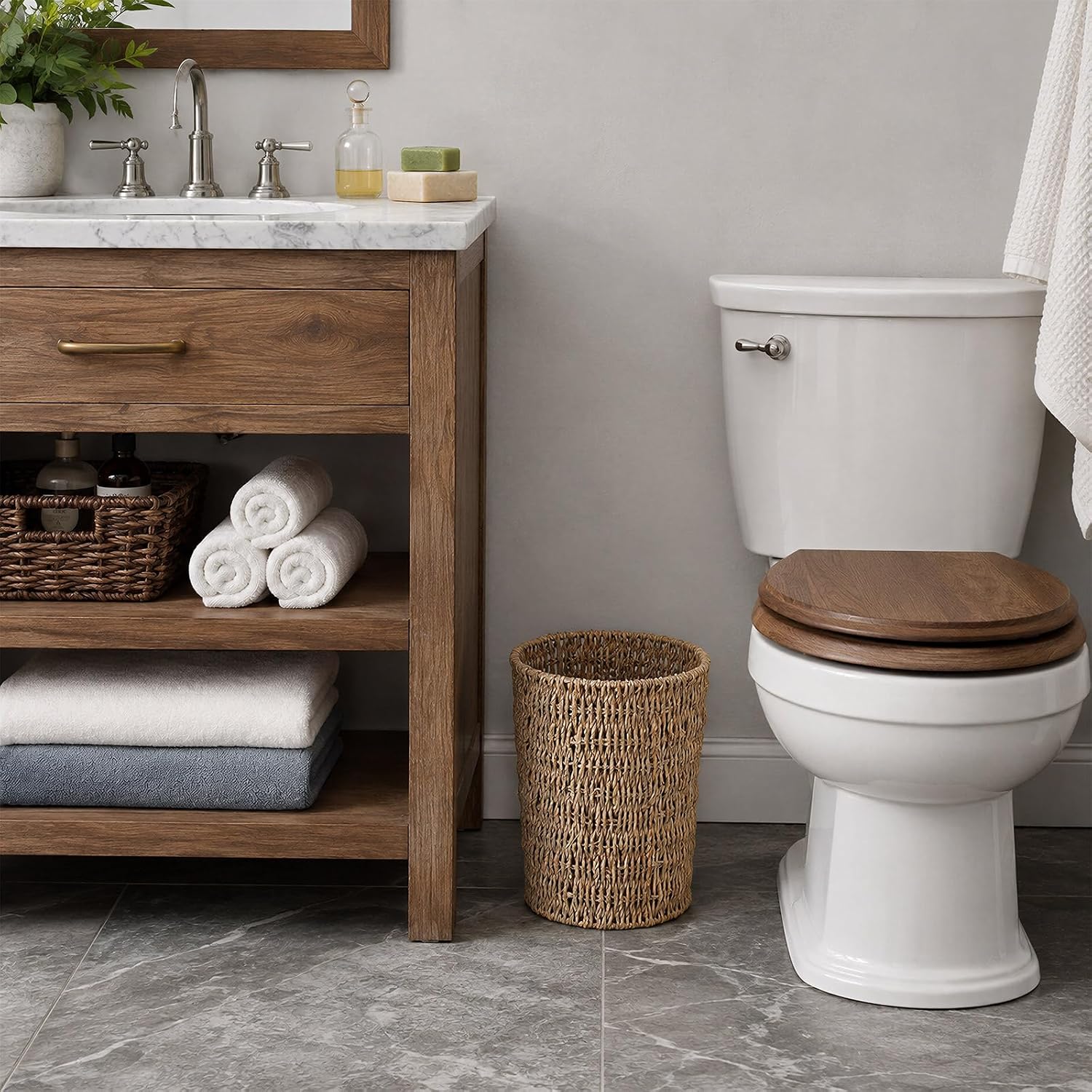 Coeusy Wicker Trash Can,Seagrass Waste Basket for Bathroom,Bedroom,2 Gallon