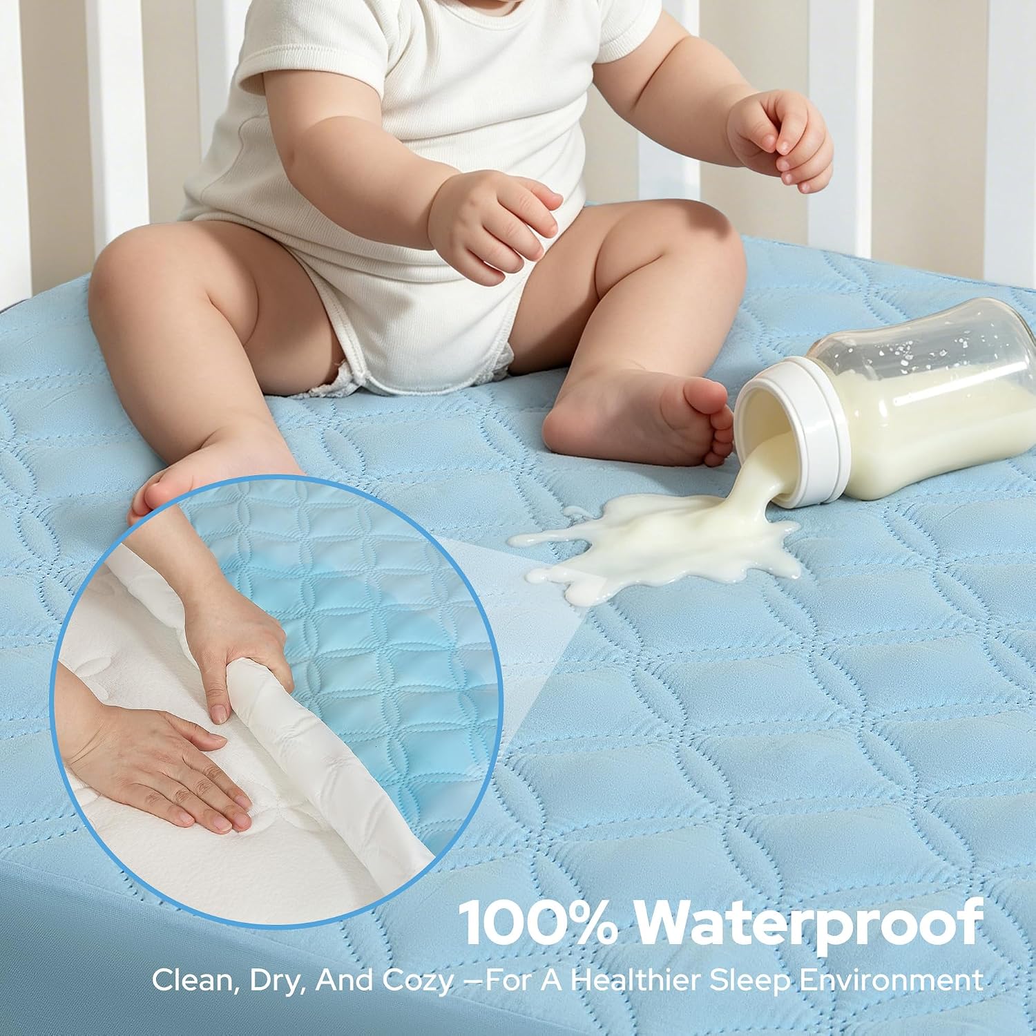 BEDLORE Baby Crib Mattress Protector 2-Pack Waterproof Blue 52"x28"