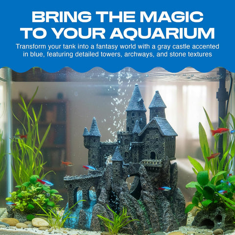 Penn-Plax Deco-Replicas Age-of-Magic Wizard’s Castle Part B Aquarium Decoration - Durable Hand-Painted Resin with Swim Holes & Hideouts - Safe for Freshwater & Saltwater Tanks - Gray, 13 x 9 x 15.5 In