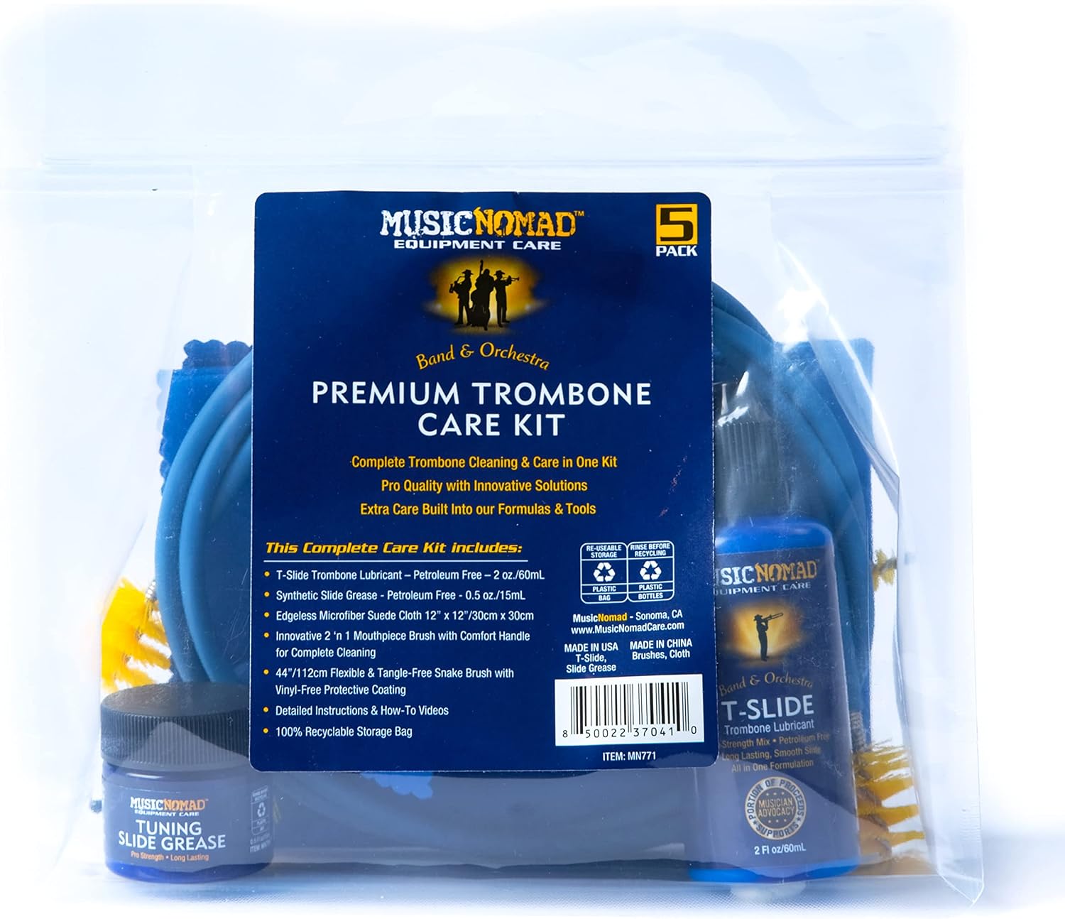 MusicNomad 5 pc. Premium Trombone Cleaning & Care Kit (MN771)