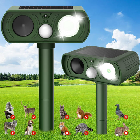 Solar Ultrasonic Animal Repellent, Deer Repellent Devices Waterproof, Cat Repellent Outdoor with Motion Detection Squirrel Skunk Rabbit Dog Raccoon Deterrents Animal Repeller for Yard, 2 Pack, Green