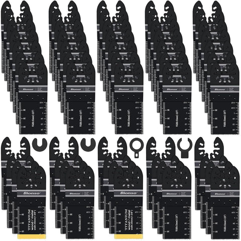 Bionso 55PCS Oscillating Saw Blades, Professional Universal Titanium Multitool Blades for Wood Plastics Metal, Quick Release Multi Tool Kits Fit Dewalt Ryobi Milwaukee Rockwell Fein Makita