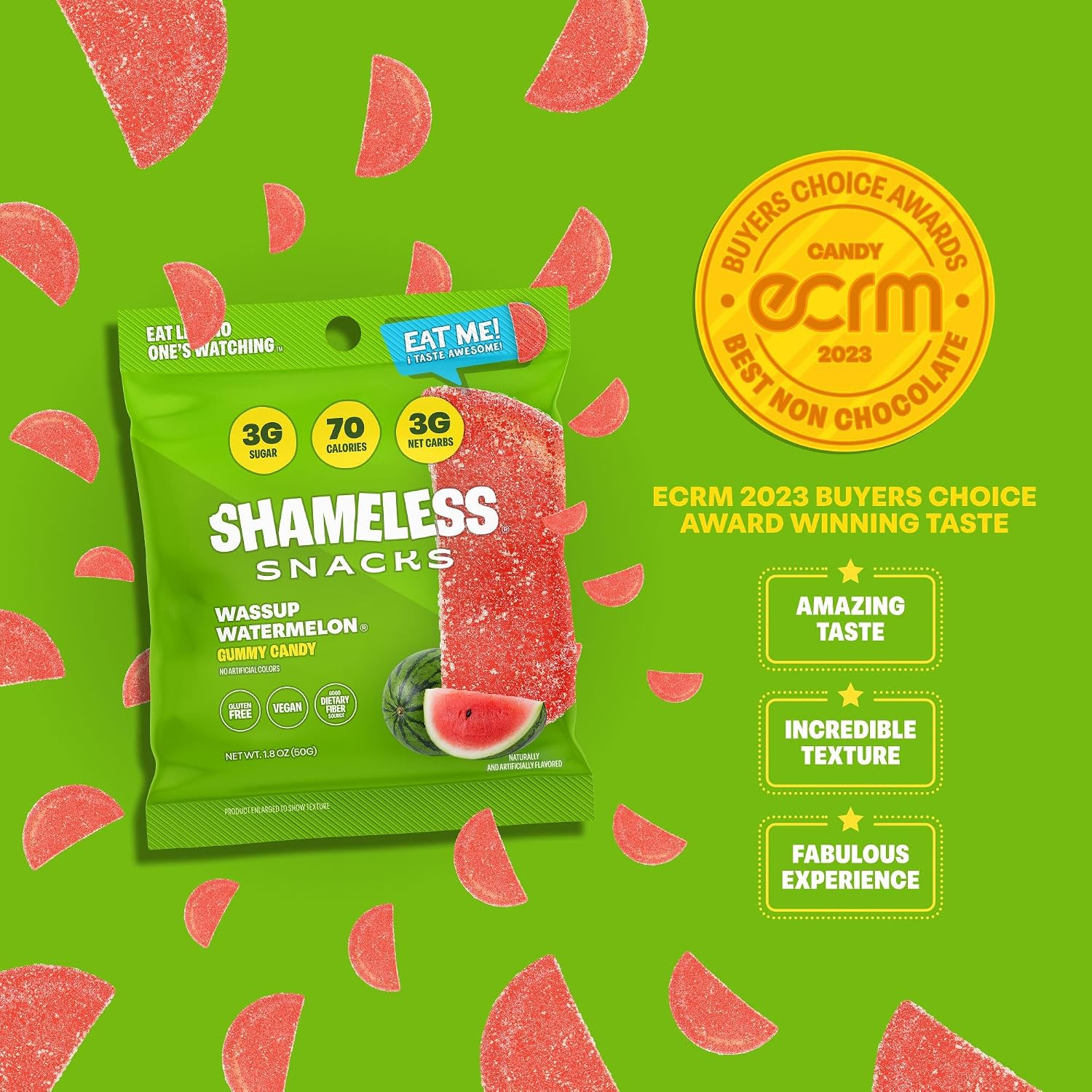Shameless Snacks Wassup Watermelon Gummy Candy & Fruit Snacks - 3g Sugar