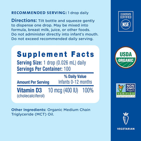 Mommy's Bliss Organic Baby Vitamin D Drops, No Artificial Color, 0.11 Fl Oz