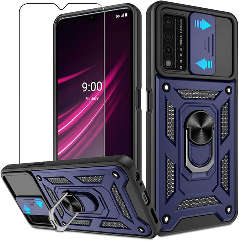 ATUMP for T-Mobile Revvl V Plus 5G Case with HD Screen Protector with Slide Camera Cover, 360° Rotation Ring Kickstand [Military Grade] Protective Case for T-Mobile Revvl V Plus 5G,Blue