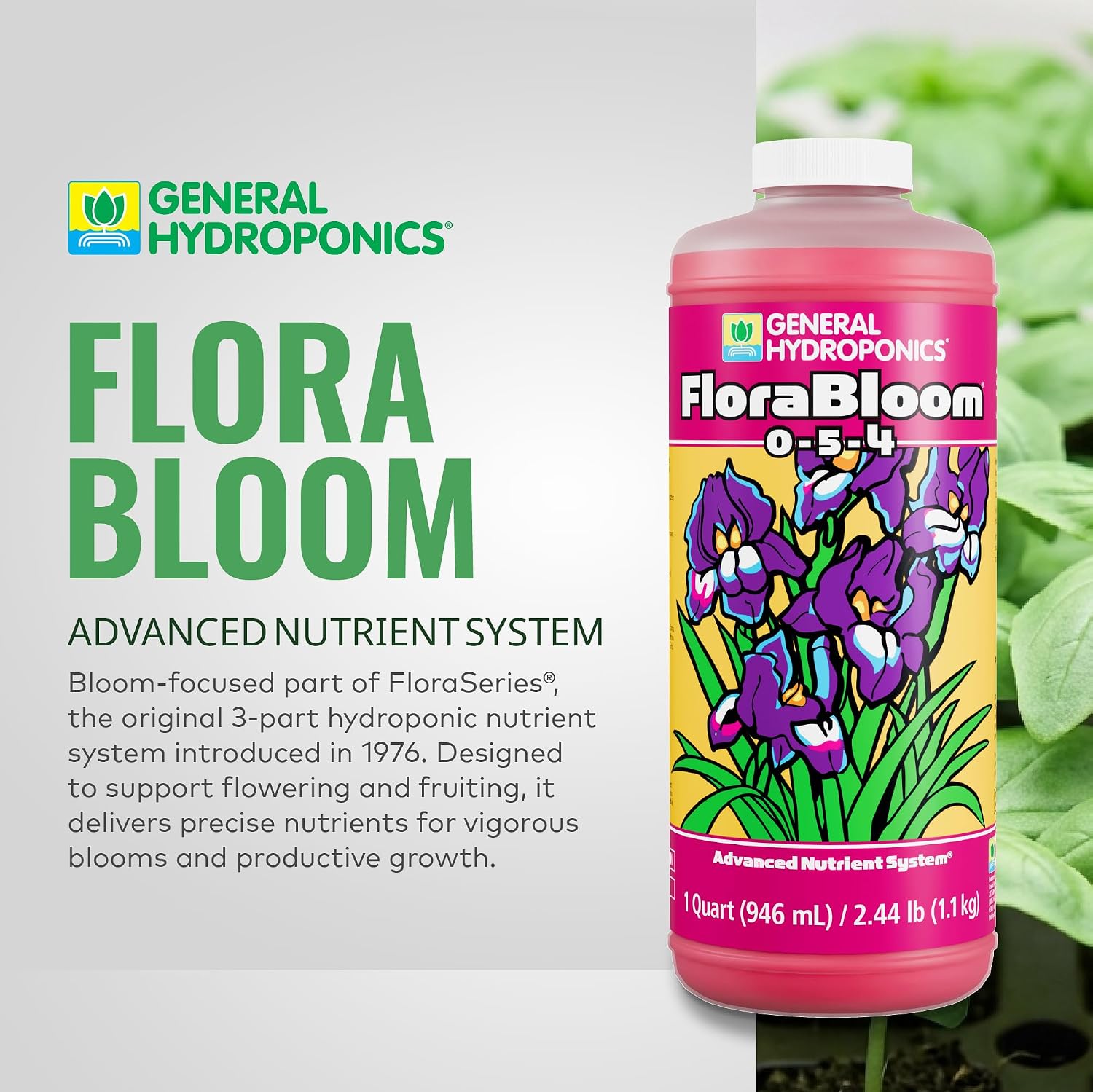 General Hydroponics FloraBloom 0-5-4 Plant Food, Part of FloraSeries Advanced Nutrient System for Plants, 1 Quart