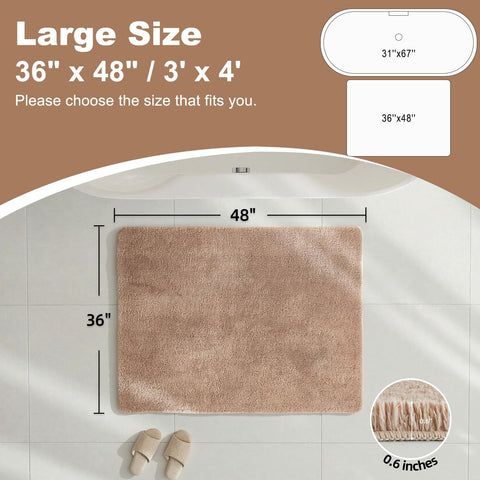 TYUU Large Bathroom Rugs, Ultra Soft Super Absorbent Bath Rugs Non Slip Washable Quick Dry Bath Mat with Rubber Backing for Bathroom Floor, Shower, or Sink, Beige 3' x 4'