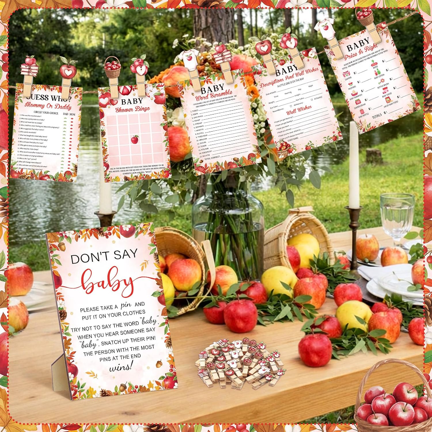 Patelai 321 Pcs Baby Shower Games Supplies, Apple of Our Eye