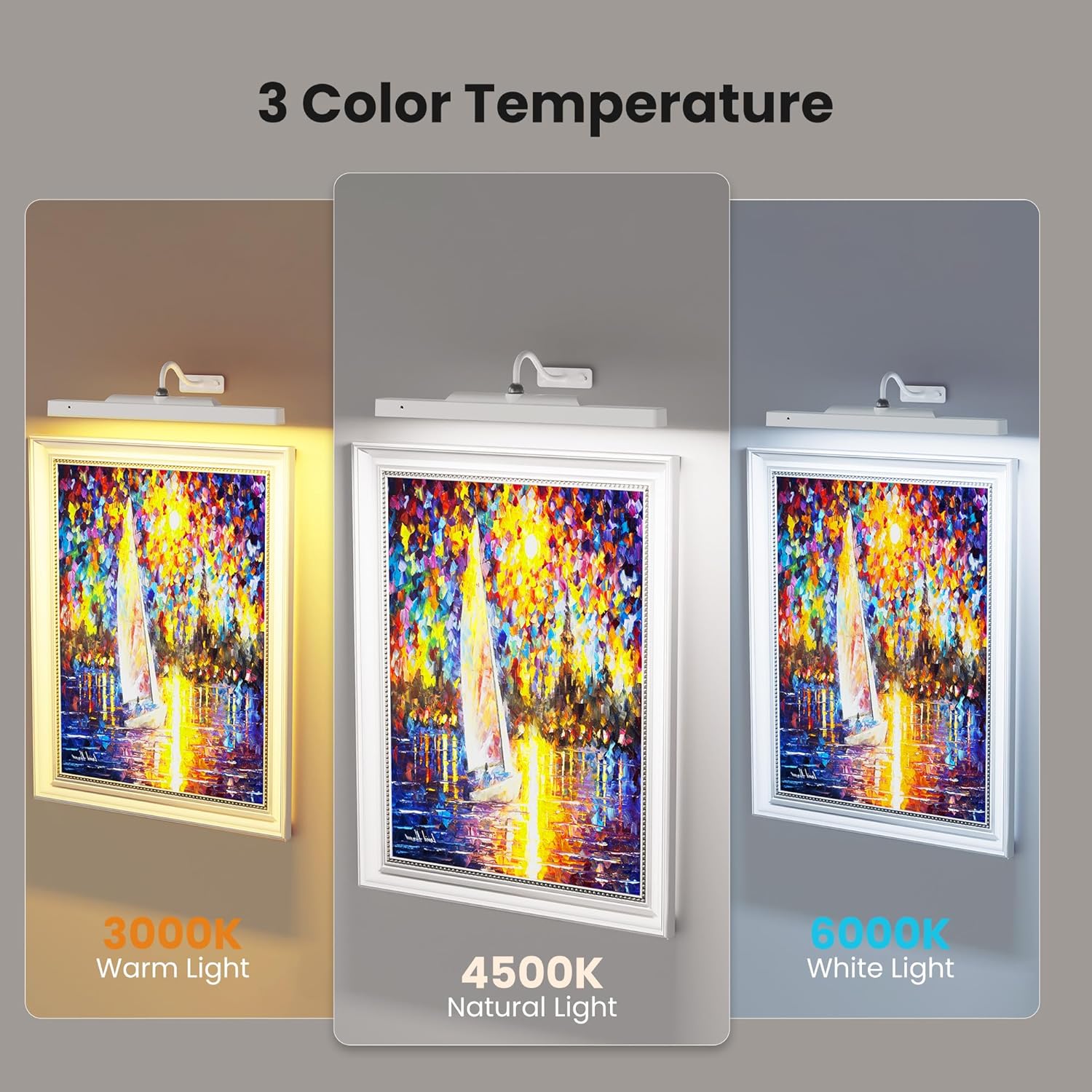Cordless White Picture Lights for Wall Artworks - Wireless Remote, 3 Modes Dimmable 350LM Above Frame Lighting, 5000mAh Rechargeable Battery Wall Mount for Photo, Gallery,Paintings,Dartboard(2-Pack)